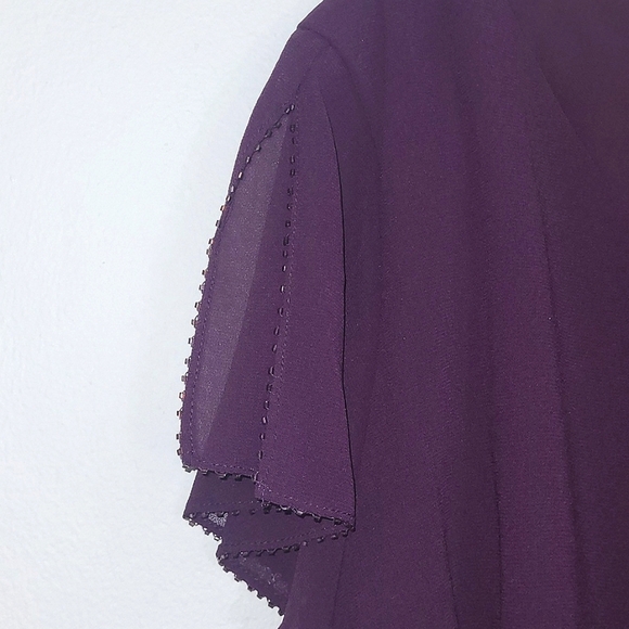 Formal Dress Maxi Cocktail Bead Trim Purple Dark Romance Fairycore Short Sleeve - Picture 3 of 12